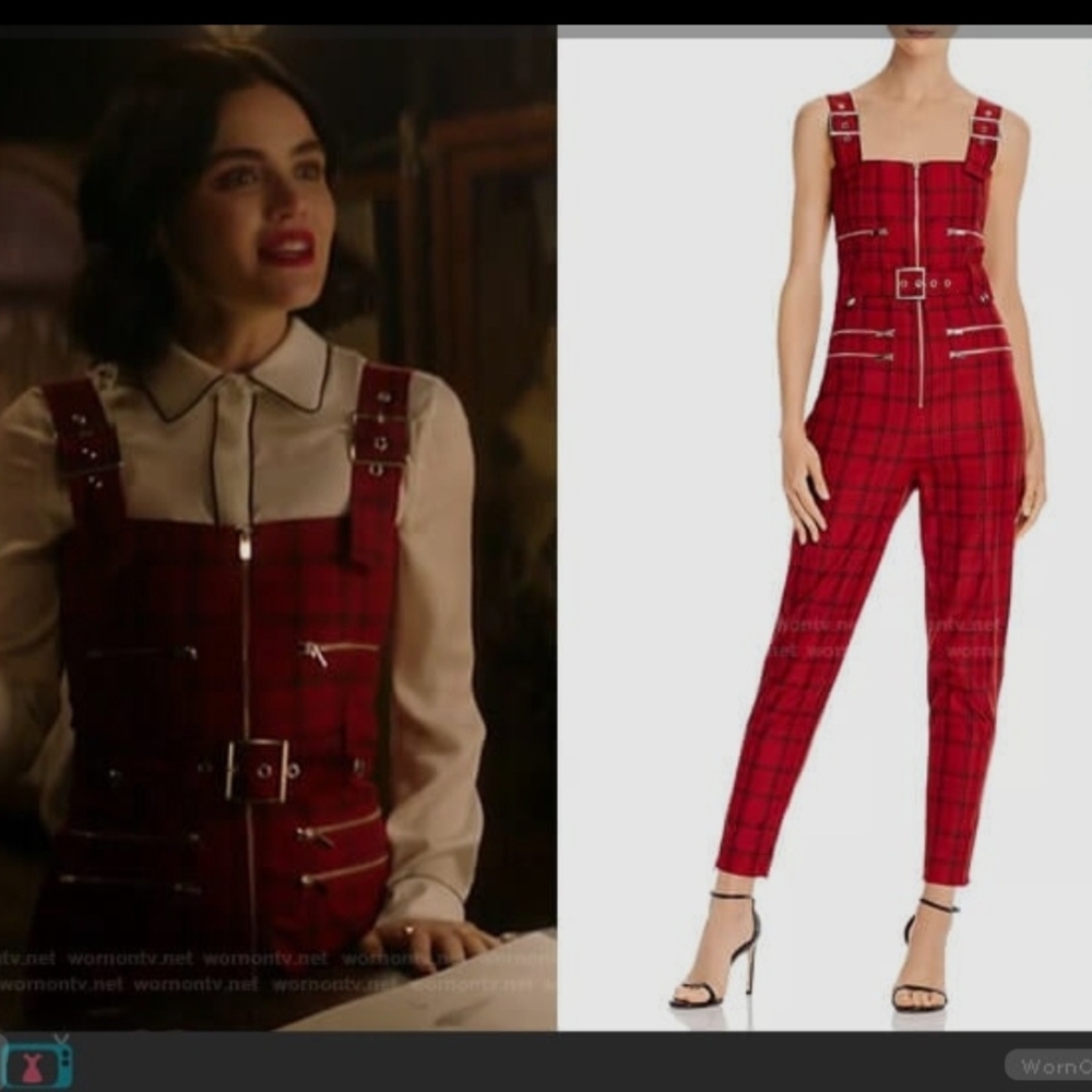 Red Plaid Buckle Strap Jumpsuit